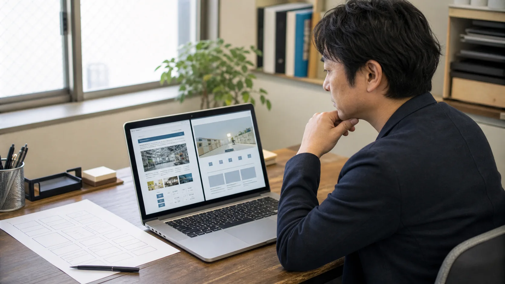 現在のホームページとリニューアル案を見比べる事業者のイメージ