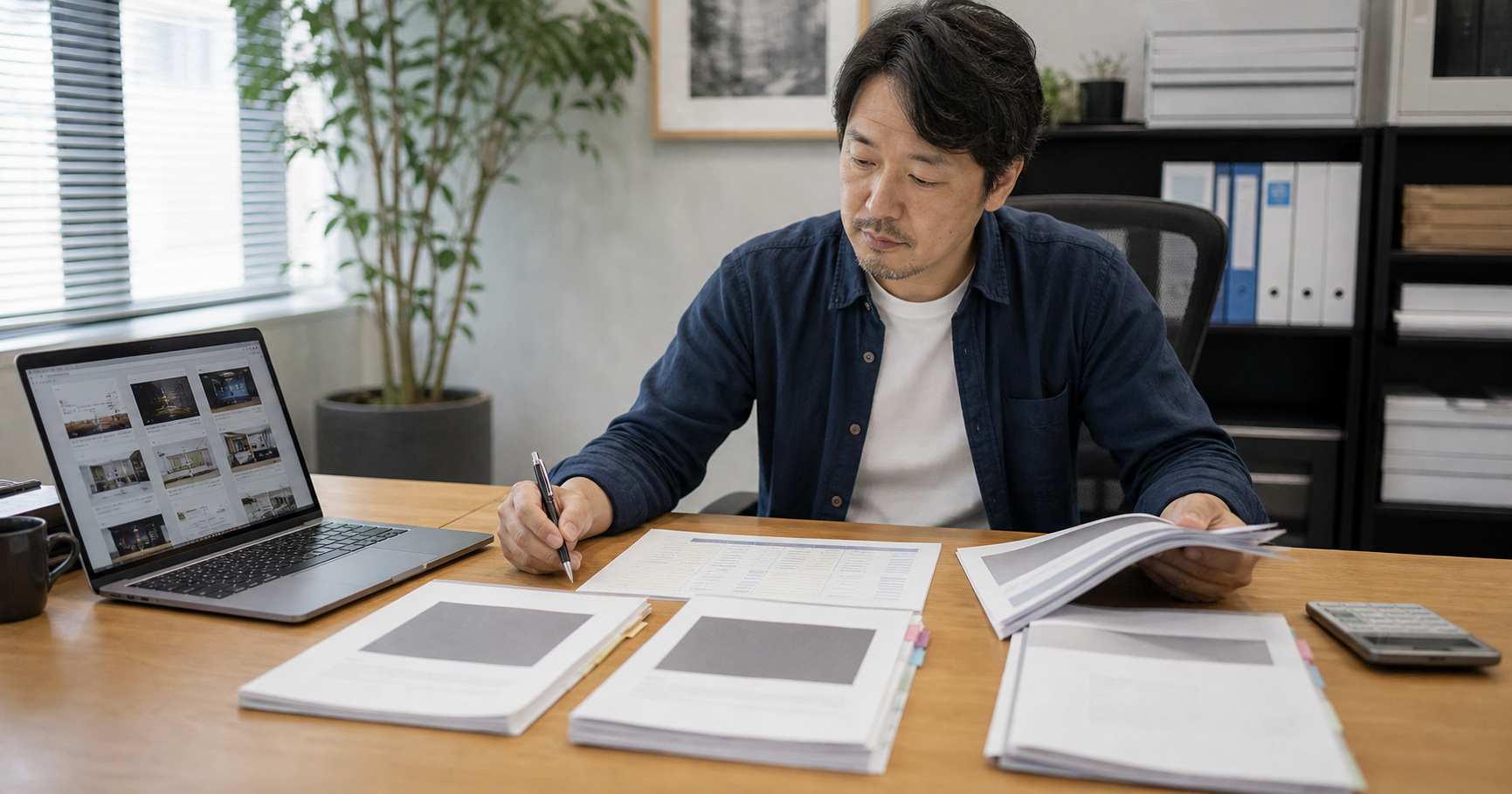 ホームページ制作会社の提案書と見積もりを比較する事業者のイメージ